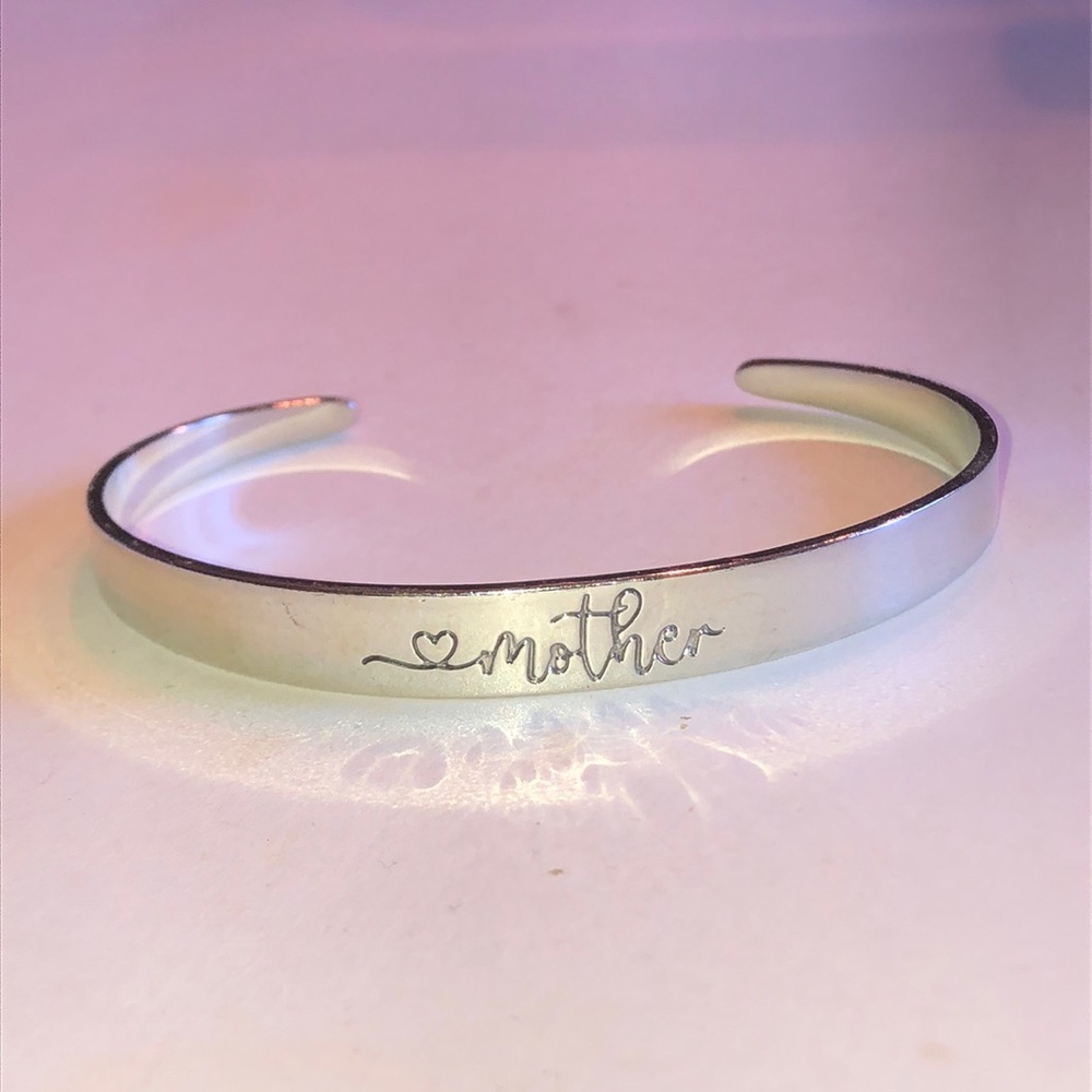 Silver Tone "Mother" Engraved Cuff Bracelet